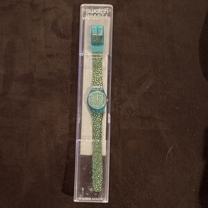 Swatch Teal and Green Polka Dot Watch